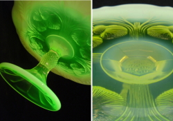 アメリカ　ウランガラス　トパーズオパールセント　ケーキコンポート　【AWG0088】