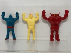 開封品☆タグ・袋付☆色付き☆３体セット☆レトロ鉄人・バッカス・ファイアー三世☆ソフビ人形 １０．３ｃｍ  版権有 光プロ アニメ 現状【RT0098】