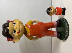 ブリキ台☆カウンター用☆店頭用☆不二家☆首ふりペコちゃん ソフビ人形 ３０．０ｃｍ ２３０ｇ 当時物 企業物 非売品 現状 【RT0311】