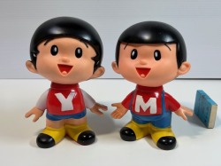 ２体セット☆ヤンマー☆ヤン坊・マー坊☆ソフビ人形☆貯金箱 １６．０cm 当時物 企業物 非売品 現状 【RT0368】