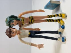 1980年代☆ポピー☆２体セット☆うる星やつら☆電撃ラムちゃん・ハッスルアタルくん☆ベンダブル人形☆ １７．５ｃｍ 当時物 アニメ 版権有 現状 【RT0519】