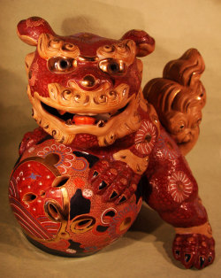 九谷焼 狛犬 陶磁器 ２７．０ｃｍ 現状 詳細不明 【ＡＪ1110】