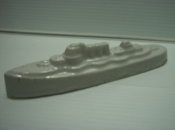 白磁 船 軍艦 文鎮 陶器製 大 17．5cm 235g ずっしり 当時物 