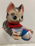 箱付☆石塚製作所☆ブリキ☆ネコ☆昭和レトロ☆ねこ☆ゼンマイ 長さ １４．８ｃｍ １１０ｇ JAPAN 当時物 現状 【AT1151】　