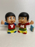 ２体セット☆ヤンマー☆ヤン坊・マー坊☆ソフビ人形 貯金箱 １４．３cm 企業物 非売品 現状 【AT968】
