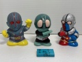 ３体セット☆キカイダー・ロボット刑事・仮面ライダー☆ソフビ人形☆貯金箱 １１．７ｃｍ 版権有 現状 【RT0194】