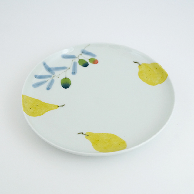 波佐見焼　陶房青　和食器　器　うつわ　マティーニ　北欧　和紙染め　オリーブ　洋梨　丸皿　プレート