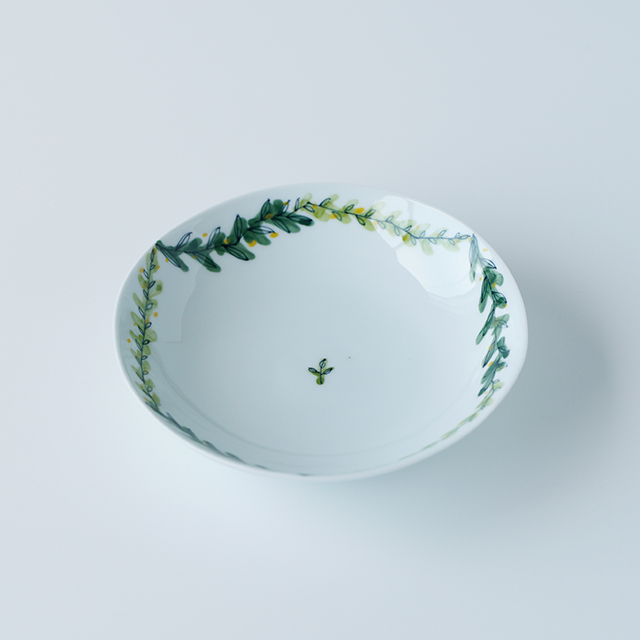 波佐見焼　陶房青　和食器　器　うつわ　鉢　ボウル　うすで　５寸鉢　フローラル　ボタニカル