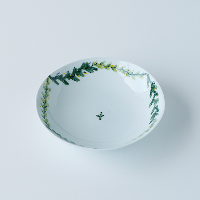 波佐見焼　陶房青　和食器　器　うつわ　鉢　ボウル　うすで　５寸鉢　フローラル　ボタニカル