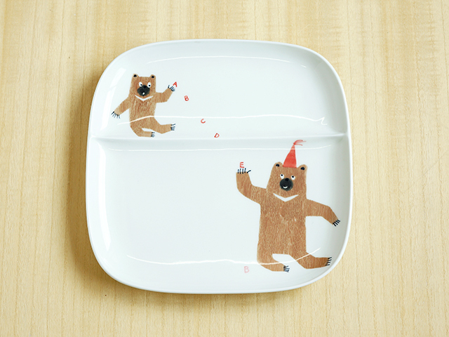 【陶房青専門ショップＡｏ】波佐見焼　青　吉村陶苑　Mpots  子供用食器　くま　角皿　仕切り皿