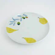 波佐見焼　陶房青　和食器　器　うつわ　マティーニ　北欧　和紙染め　オリーブ　洋梨　丸皿　プレート