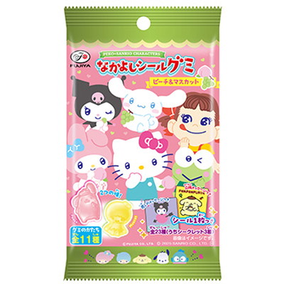 ６粒ペコ×サンリオキャラクターズなかよしシールグミ（ピーチ＆マスカット） ２０入