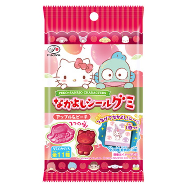 ６粒ペコ×サンリオキャラクターズなかよしシールグミ（アップル＆ピーチ） ２０入
