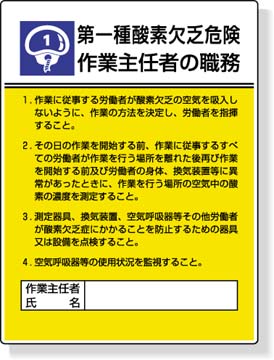 作業主任者職務表示板 酸素欠乏危険作業主任者の職務 808 01 株式会社久恵 Aok Safetyshop 安全標識 保安用品の専門店