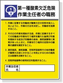 作業主任者職務表示板　酸素欠乏危険作業主任者の職務