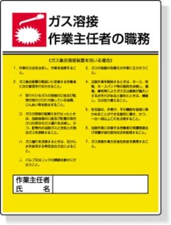 作業主任者職務表示板　ガス溶接作業主任者の職務