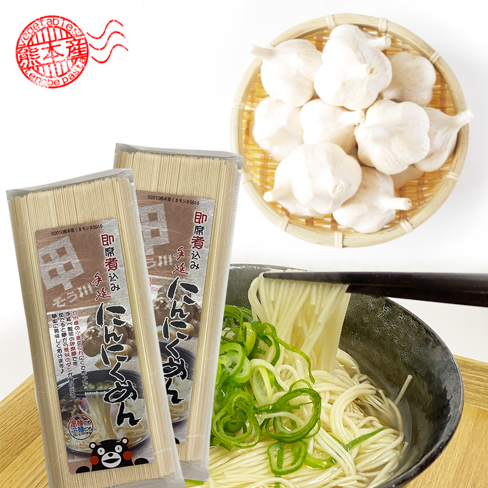 九州産小麦使用 手延べ にんにくめん 2人前×2袋 送料無料