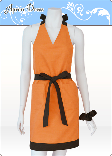 オレンジ／アンバーブラウン Iラインエプロン（シュシュ付き）