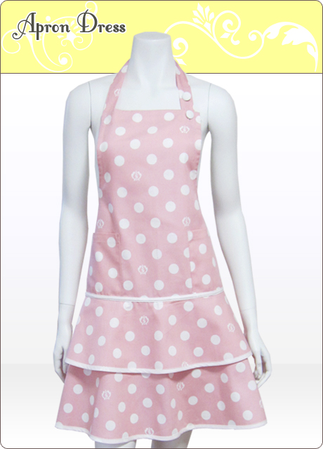 【無料ラッピング有・無/選択】ピンク／ホワイト水玉ティアードエプロン【シュクココロ ロゴ入り】（シュシュ付き）綿100％