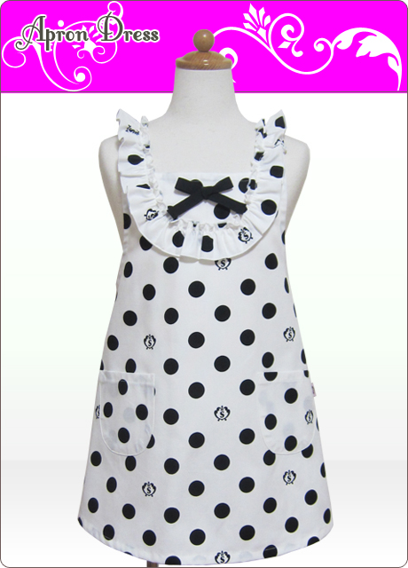 キッズエプロン・ラブリー☆三角巾あり・なし選択（ブラックＳＣロゴ水玉）綿100％