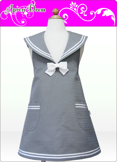 キッズエプロン・セーラー☆三角巾あり・なし選択付き（カラー／シルバーグレー）綿100％・ノーホルマリン加工