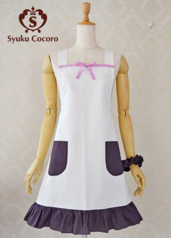 オフホワイト＆パープルドットＡラインエプロン