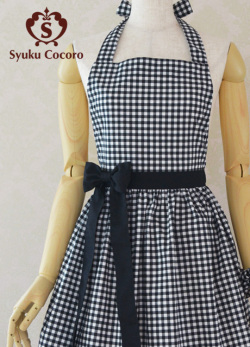 はくエプロンドレス／ブラック・ギンガムチェック リボンエプロン（シュシュ付き）