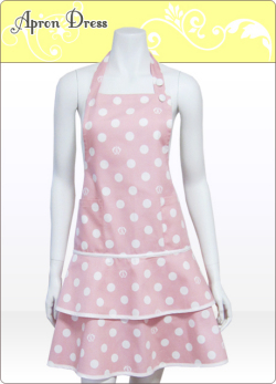 【無料ラッピング有・無/選択】ピンク／ホワイト水玉ティアードエプロン【シュクココロ ロゴ入り】（シュシュ付き）綿100％