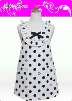 キッズエプロン・ラブリー☆三角巾あり・なし選択（ブラックＳＣロゴ水玉）綿100％