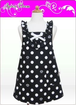 キッズエプロン・ラブリー☆三角巾あり・なし選択（ブラック／ホワイトＳＣロゴ水玉）綿100％
