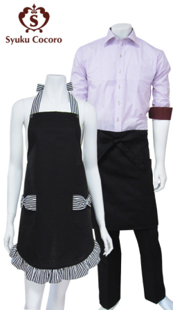 男女ペアエプロン／スリムエプロン＆メンズエプロン（サロン-ミディアム） 【ブラック】