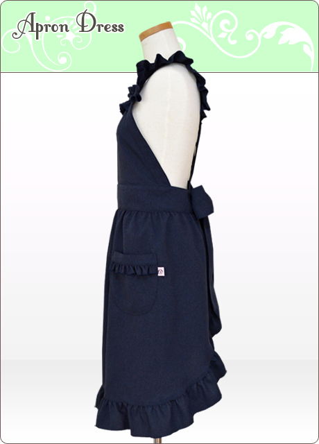 アウトレット】ネイビー／マチュア胸元フリル エプロンドレス