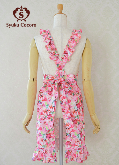 ビューティIラインエプロン/ゴージャスフリル・ピンクローズ