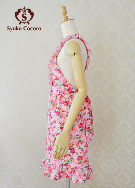 ビューティIラインエプロン/ゴージャスフリル・ピンクローズ