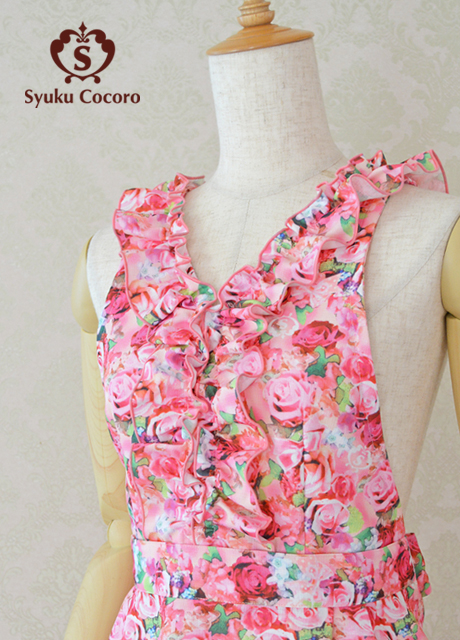 ビューティIラインエプロン/ゴージャスフリル・ピンクローズ