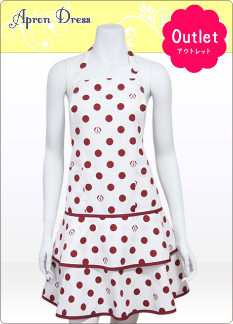 アウトレット】チェリーレッド水玉ティアードエプロン【シュクココロ