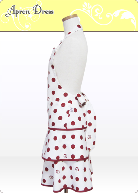 アウトレット】チェリーレッド水玉ティアードエプロン【シュクココロ