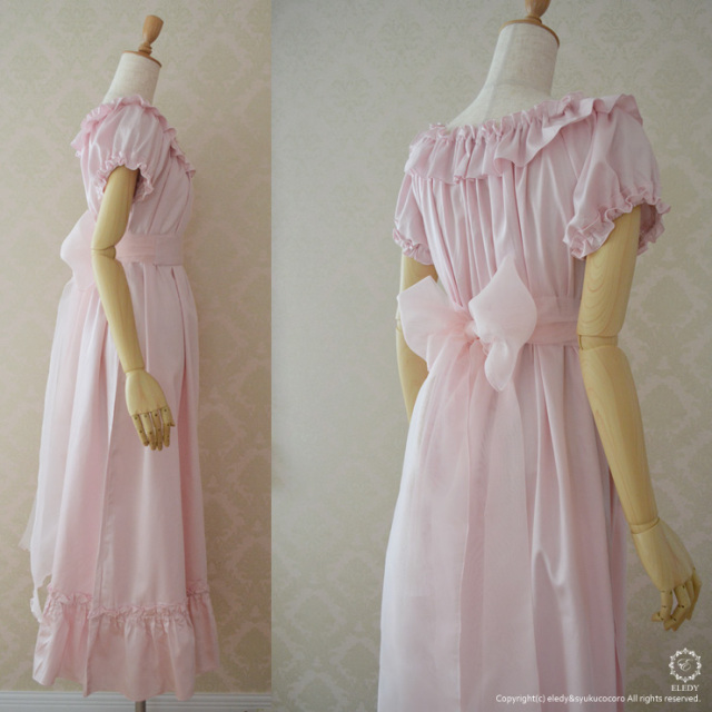 ネグリジェ プリンセスキャサリン／ピンク 綿100％（刺繍入りリボン付）