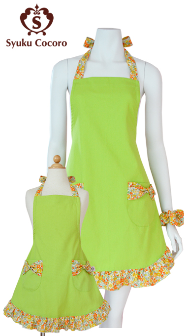 お揃い親子エプロン スリムエプロン キッズエプロン ピスタチオ グリーン