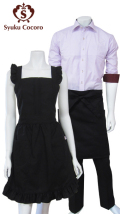 男女ペアエプロン／ドレスエプロン＆メンズエプロン（サロン-ミディアム） 【ブラック】