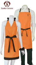 男女ペアエプロン／Iラインエプロン＆メンズエプロン（胸当て-ミディアム） 【オレンジ】