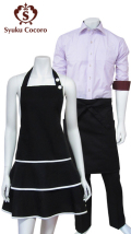 男女ペアエプロン／ティアードエプロン＆メンズエプロン（サロン-ミディアム） 【ブラック】