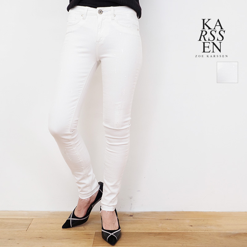 【90%OFF】ZOE KARSSEN ゾーカーセン ペイント加工 ホワイトデニムパンツ スキニー ≪ZKD-SS15-001 ボトムス ダメージ加工 コットン ≫ホワイト