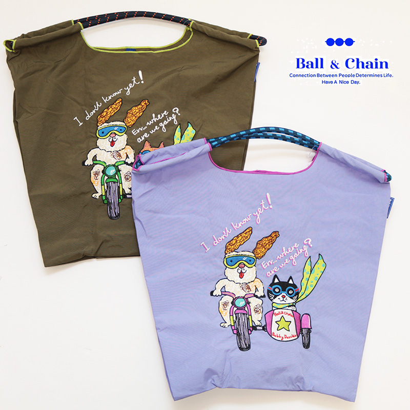 Ball＆Chain  ボール＆チェーン  322004  B.BIKE  ＜Mサイズ＞  バイク 犬 猫 イヌ ネコ  BOBBY DAZZLER トートバッグ エコバッグ ショッピングバッグ ハンドバッグ 刺繍 ギフト ボールチェーン BLUE LABEL ボールアンドチェーン | バッグ 定番