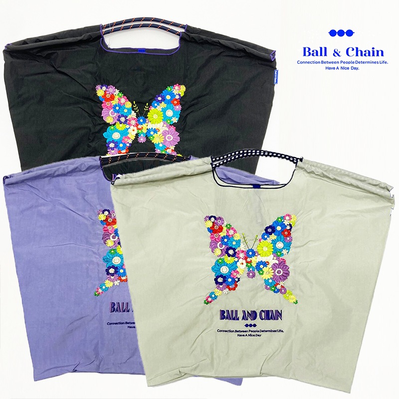 Ball＆Chain ボール＆チェーン 301115  Flower Butterfly フラワーバタフライ  蝶 ＜Lサイズ＞ トートバッグ エコバッグ ショッピングバッグ ハンドバッグ 刺繍 ギフト ボールチェーン BLUE LABEL ボールアンドチェーン