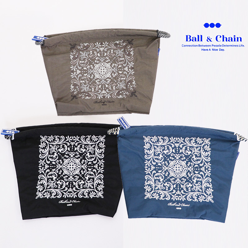 Ball＆Chain ボール＆チェーン 301419 D.HORES POUCH ポーチ ＜Lサイズ＞ ダマスクホース 馬 バンダナ エコバッグ ミニバッグ ショルダーバッグ サコッシュ 小物入れ ファスナー付き 刺繍 ギフト ボールチェーン BLUE LABEL ボールアンドチェーン