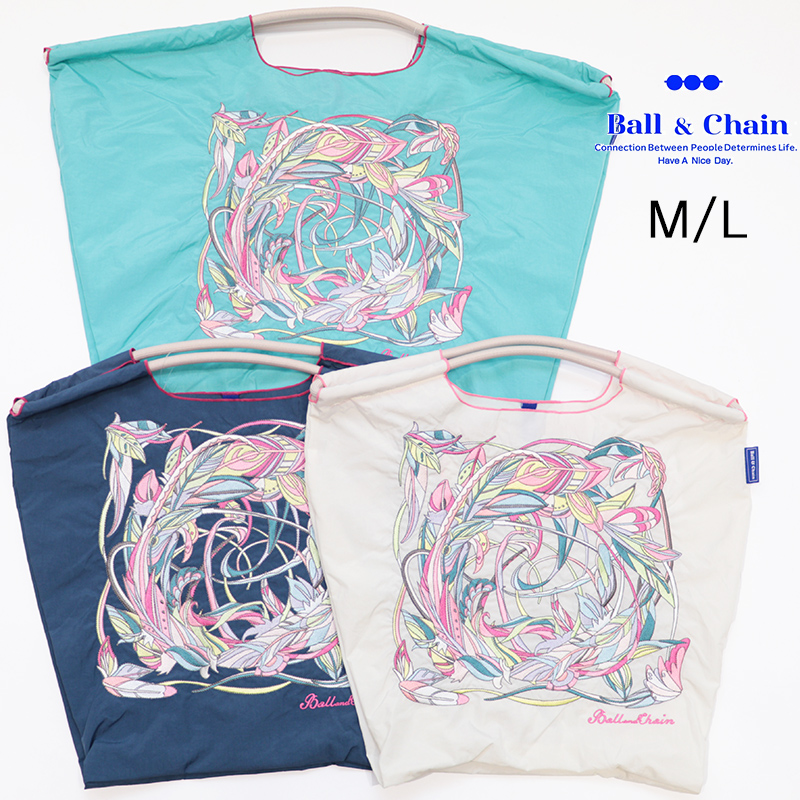 Ball＆Chain ボール＆チェーン 301064 FEATHER ＜M/Lサイズ＞ フェザー 羽 トートバッグ エコバッグ ショッピングバッグ ハンドバッグ 刺繍 ギフト ボールチェーン BLUE LABEL ボールアンドチェーン