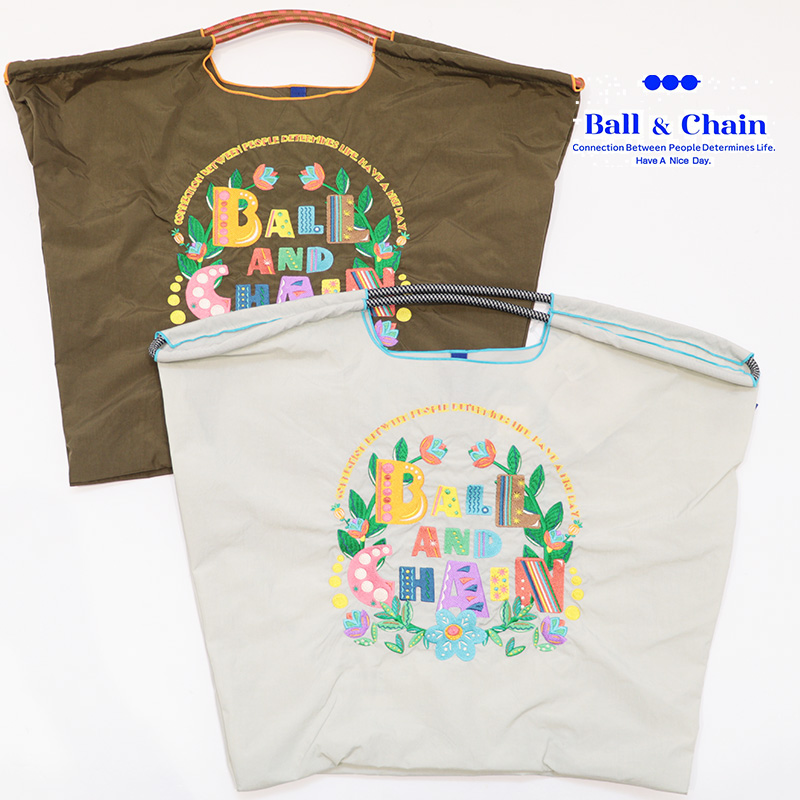 Ball＆Chain ボール＆チェーン  301157  FLOWER FONT ＜Lサイズ＞ フラワーフォント トートバッグ エコバッグ ショッピングバッグ ハンドバッグ 刺繍 ギフト ボールチェーン BLUE LABEL ボールアンドチェーン