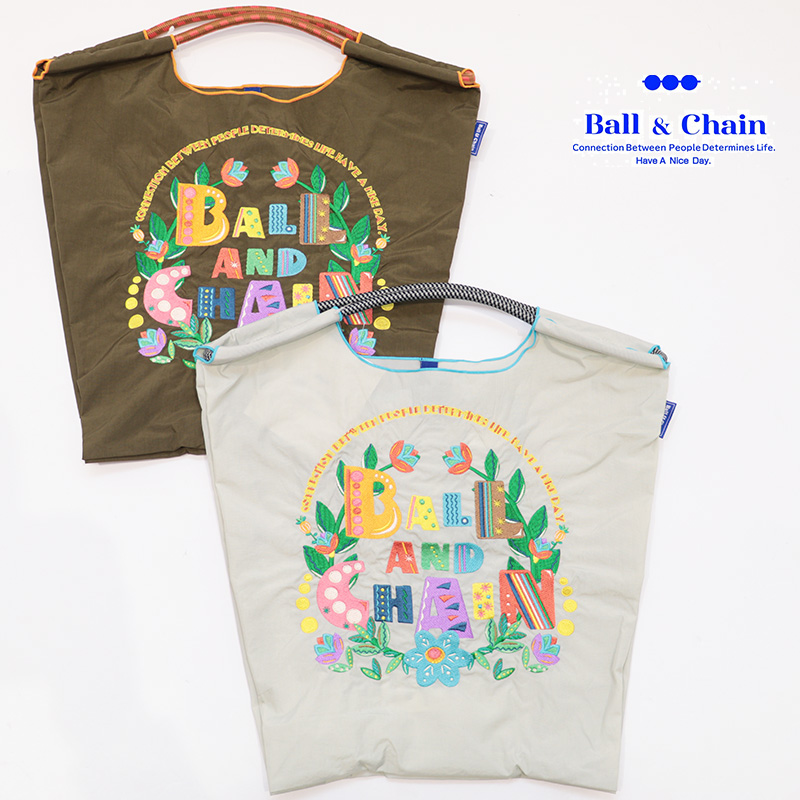 Ball＆Chain ボール＆チェーン 301057 FLOWER FONT ＜Mサイズ＞ フラワーフォント トートバッグ エコバッグ ショッピングバッグ ハンドバッグ 刺繍 ギフト ボールチェーン BLUE LABEL ボールアンドチェーン
