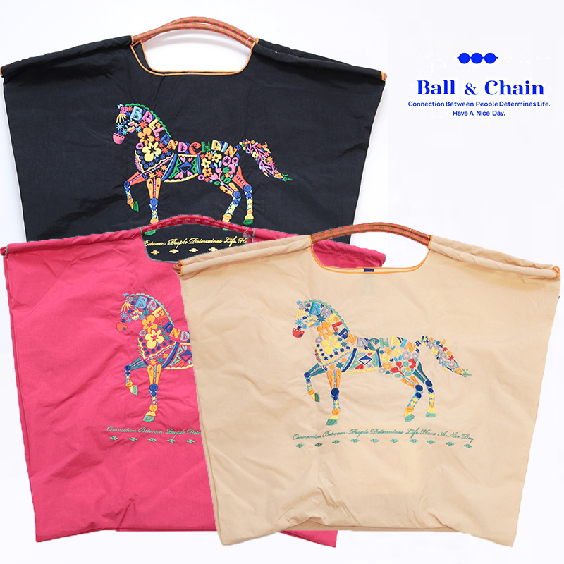 Ball＆Chain ボール＆チェーン 301135 FLOWER HORSE フラワーホース 馬 花 ＜Lサイズ＞ トートバッグ エコバッグ ショッピングバッグ ハンドバッグ 刺繍 ギフト ボールチェーン BLUE LABEL ボールアンドチェーン